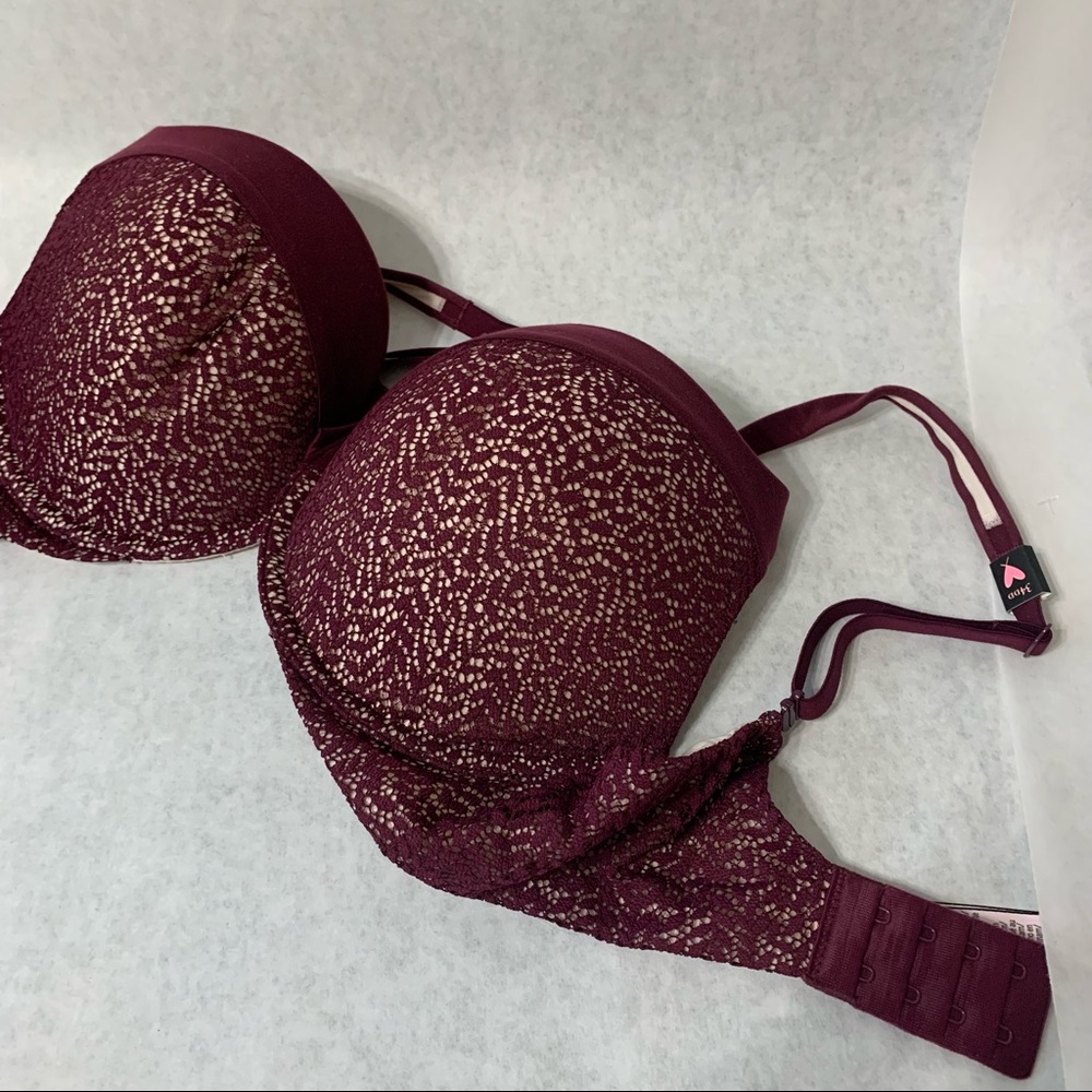 NEW Victoria Secret Body By Victoria Perfect Shape Bra 34DD Lace Maroon